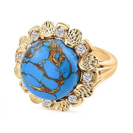 Tucson Find - Blue Turquoise & White Zircon Solitaire Ring 9.42 Ct.