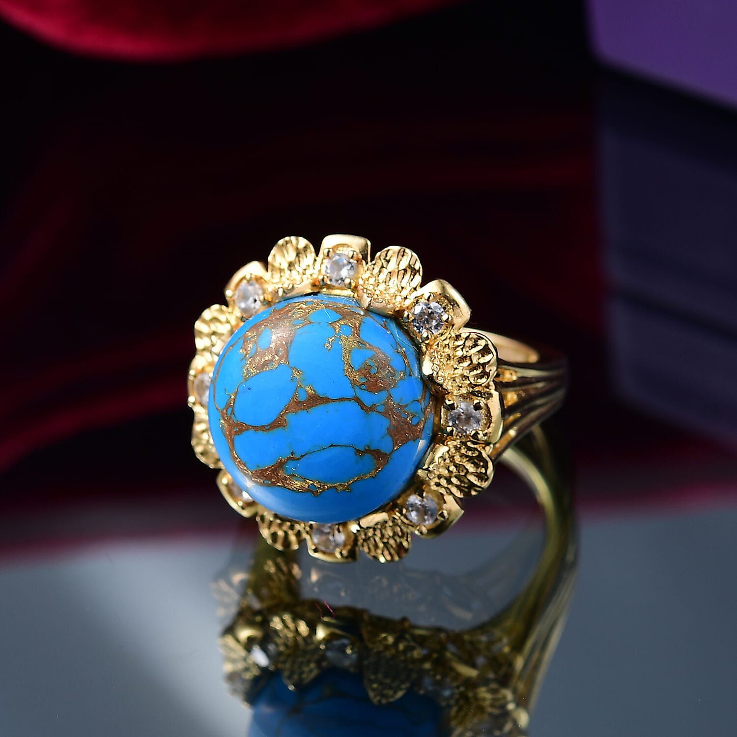 Tucson Find - Blue Turquoise & White Zircon Solitaire Ring 9.42 Ct.