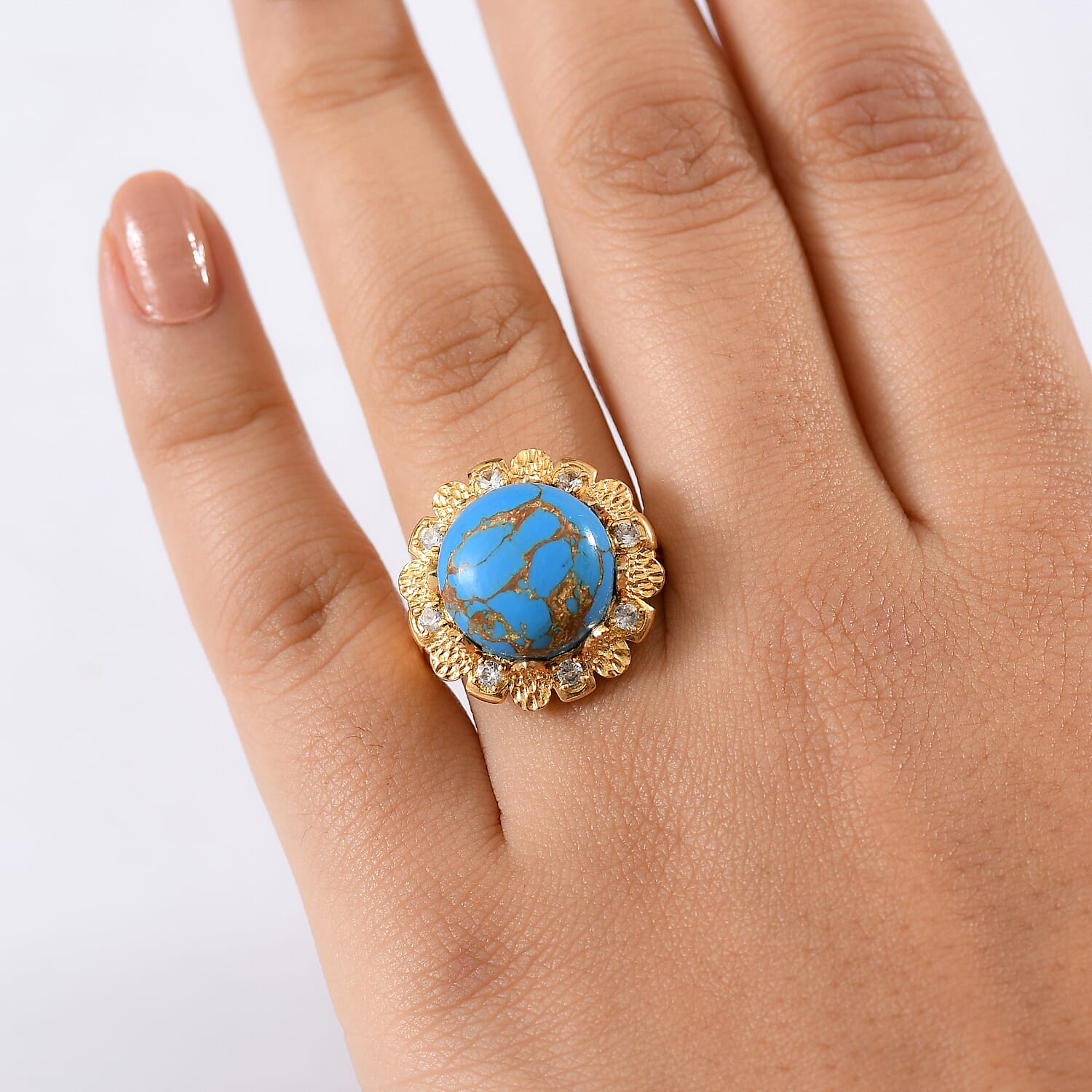 Tucson Find - Blue Turquoise & White Zircon Solitaire Ring 9.42 Ct.