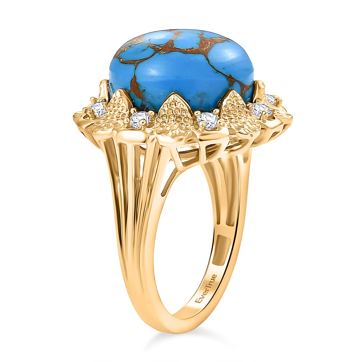 Tucson Find - Blue Turquoise & White Zircon Solitaire Ring 9.42 Ct.