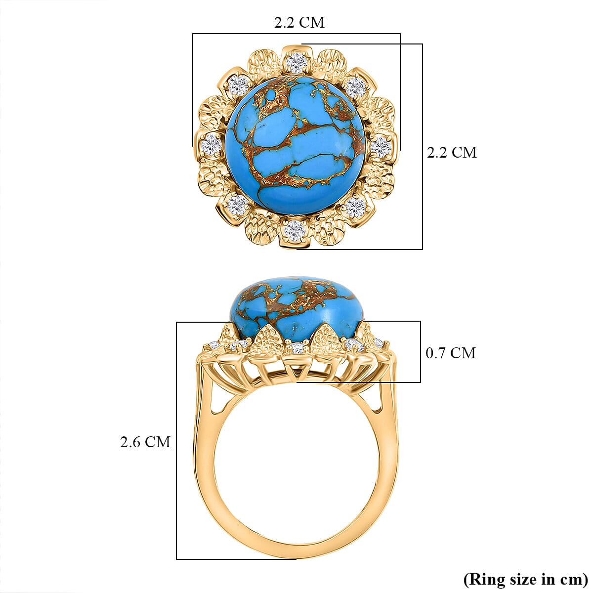 Tucson Find - Blue Turquoise & White Zircon Solitaire Ring 9.42 Ct.