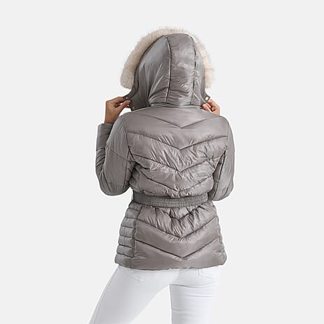 Valissiere Ladies Belted Water-Windproof Puffer Jacket with Detatchable Fur Trim Hood (Size S) - Champagne