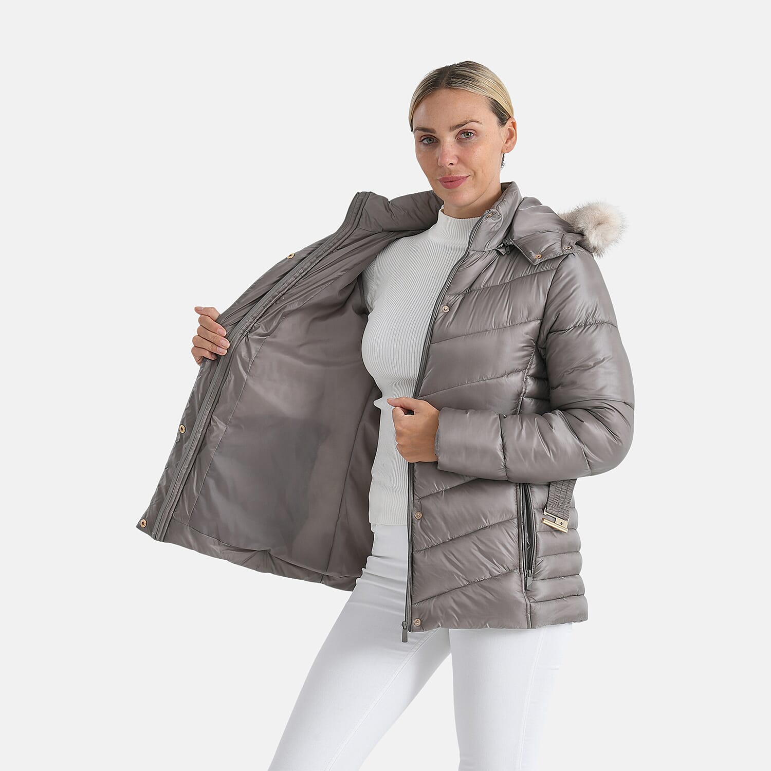 Valissiere Ladies' Puffer Jacket with Fur Trim Hood