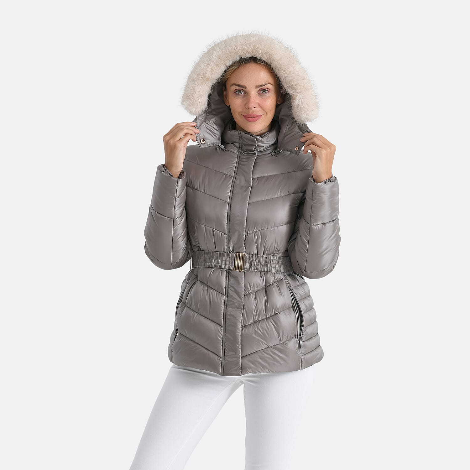 Valissiere Ladies' Puffer Jacket with Fur Trim Hood