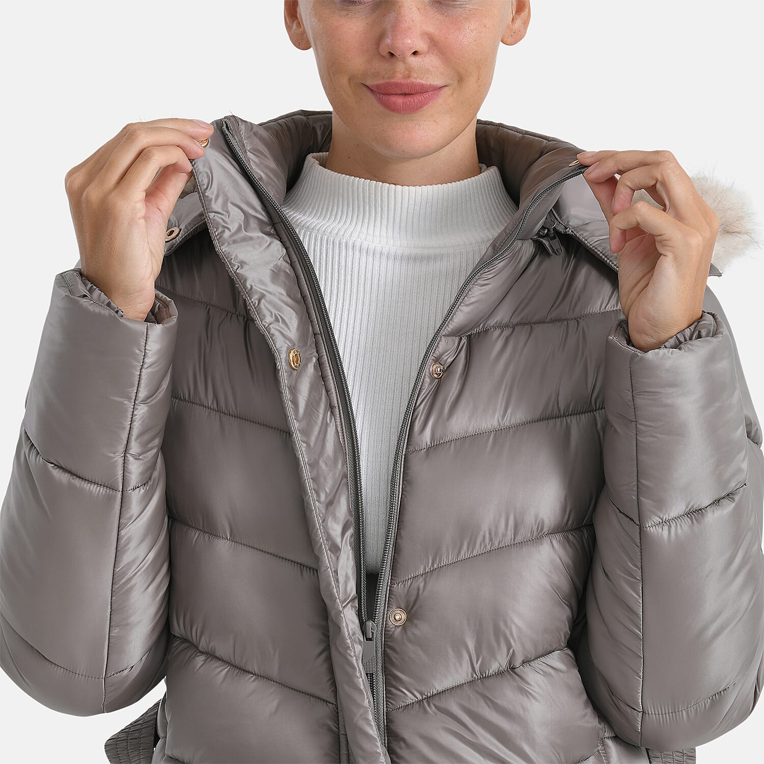 Valissiere Ladies' Puffer Jacket with Fur Trim Hood