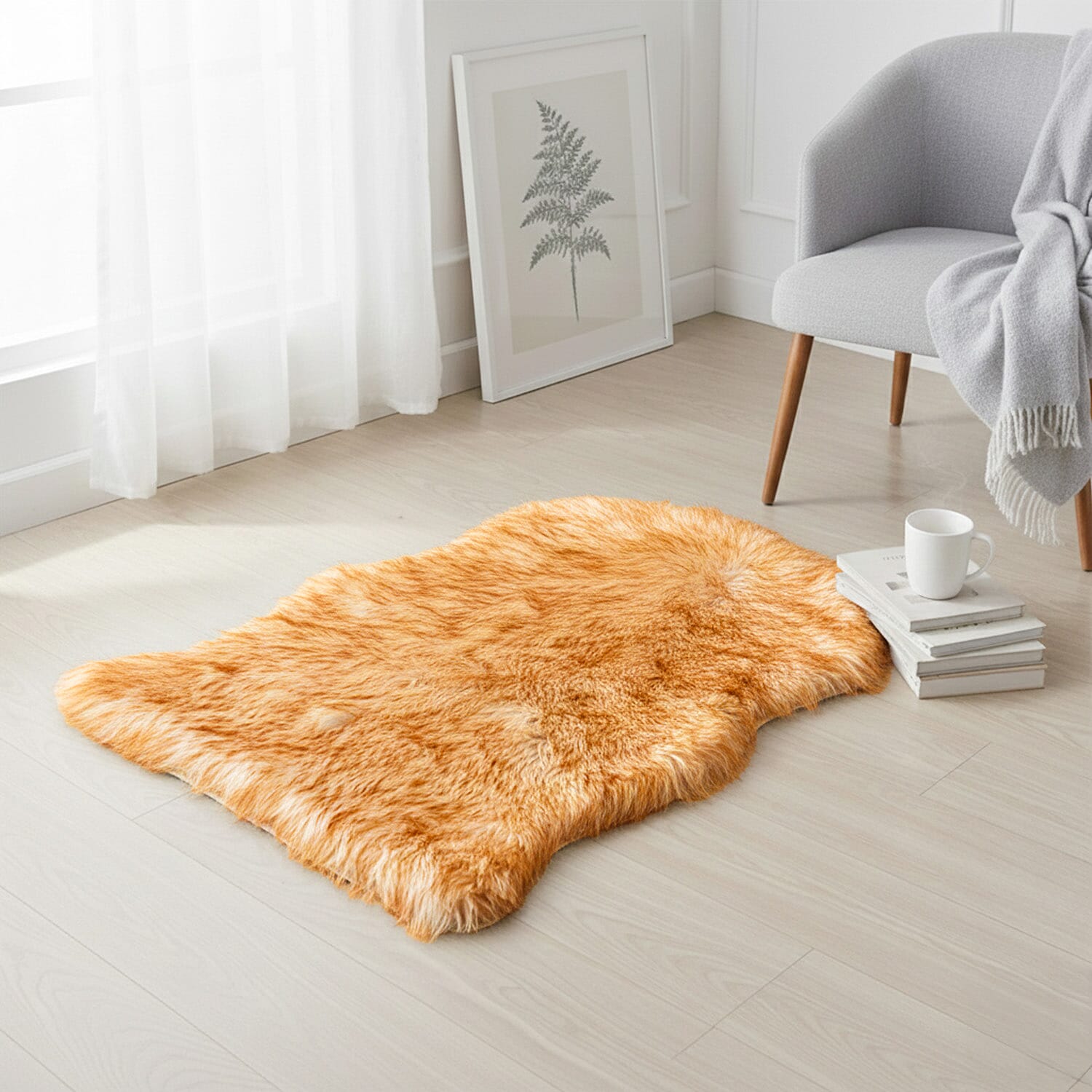 Homesmart Luxury Tip-Dyed Faux Fur Rug with Foam Base (100 x 60 cm) - Beige & Brown