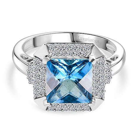 London Blue Topaz & Lab Grown Diamond Ring in Rhodium Overlay Sterling Silver 3.39 Ct.