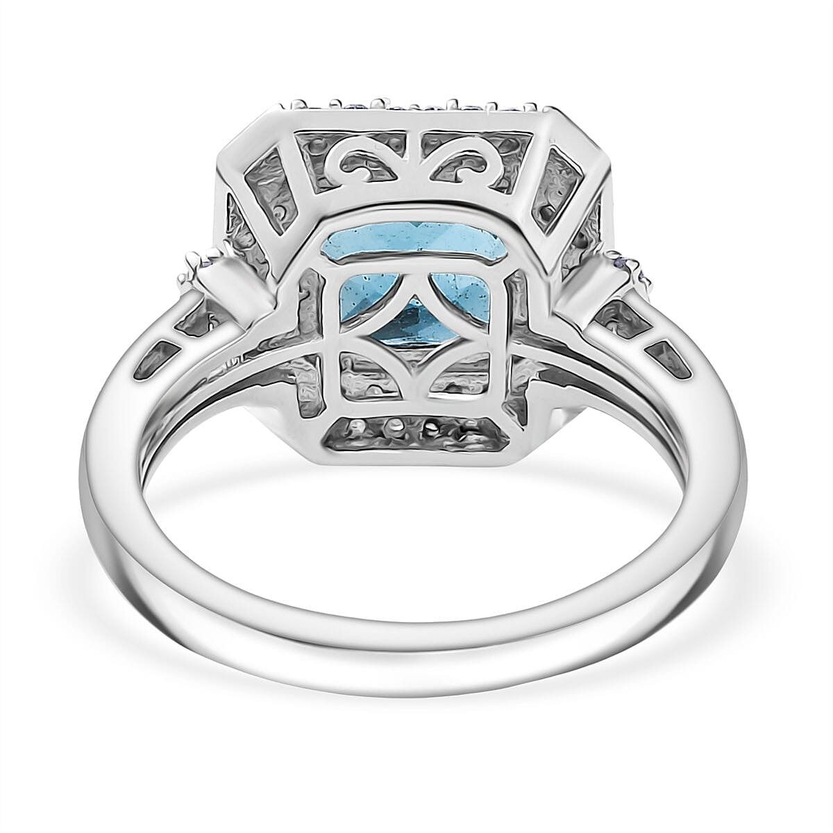 London Blue Topaz & Lab Grown Diamond Ring in Rhodium Overlay Sterling Silver 3.39 Ct. London Blue Topaz & Lab Grown Diamond Ring in Rhodium Overlay Sterling Silver 3.39 Ct.
