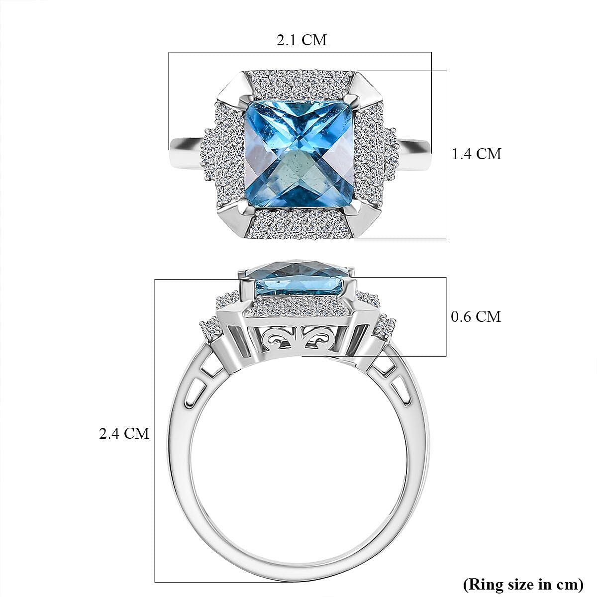 London Blue Topaz & Lab Grown Diamond Ring in Rhodium Overlay Sterling Silver 3.39 Ct. London Blue Topaz & Lab Grown Diamond Ring in Rhodium Overlay Sterling Silver 3.39 Ct.