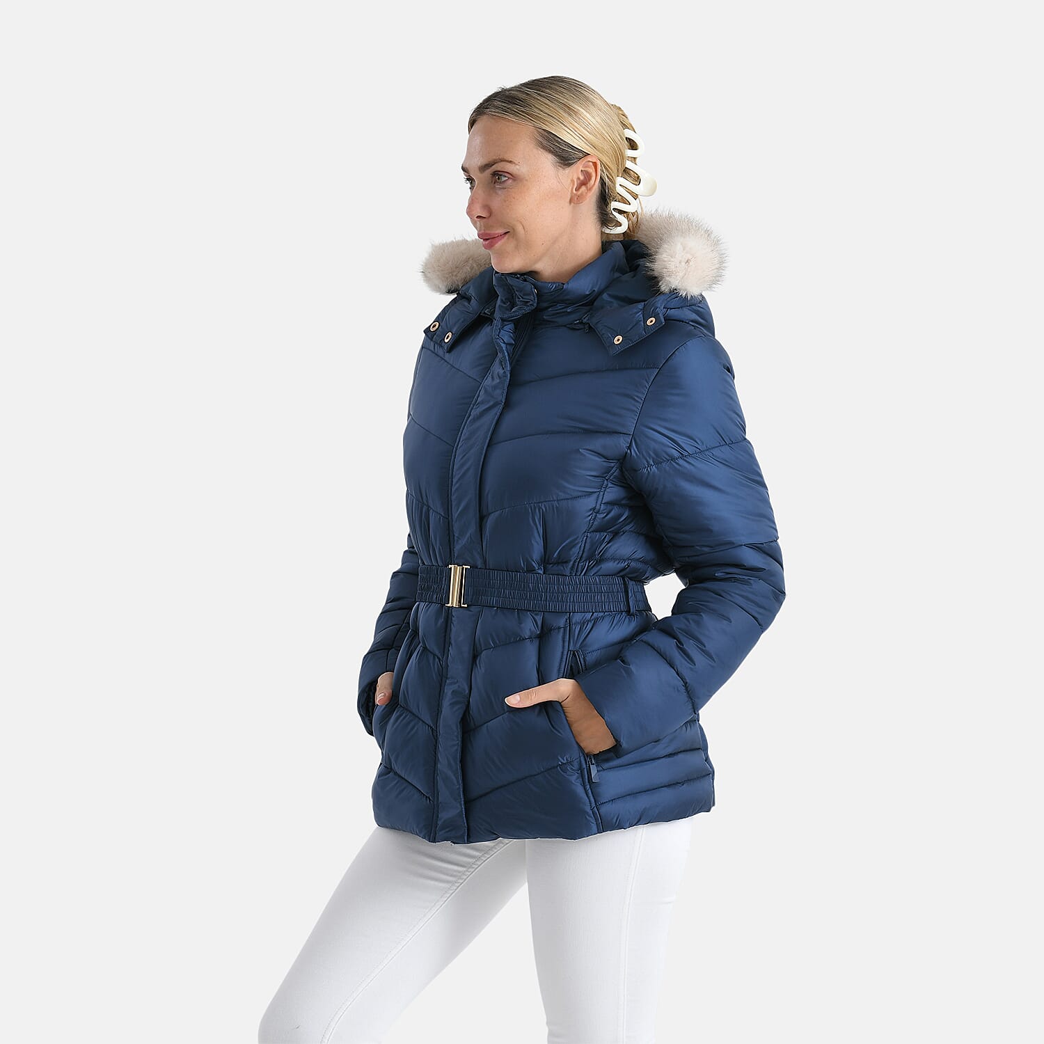 Valissiere Ladies' Puffer Jacket with Fur Trim Hood