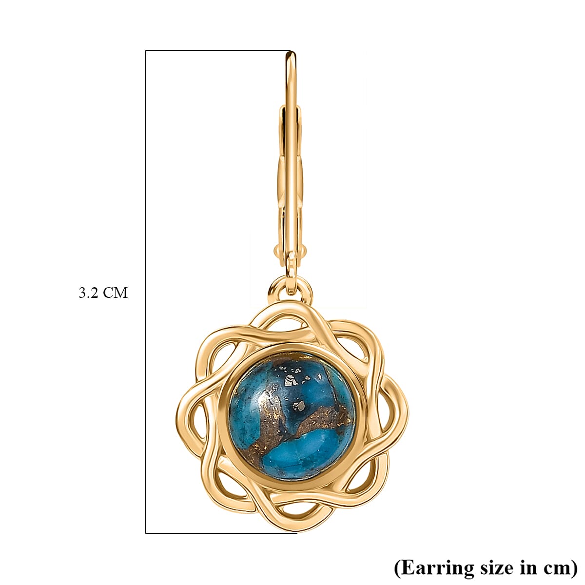 Tucson Find - Turquoise Solitaire Lever Back Earring in Yellow Gold Plating 4.25 Ct. Tucson Find - Turquoise Solitaire Lever Back Earring in Yellow Gold Plating 4.25 Ct.