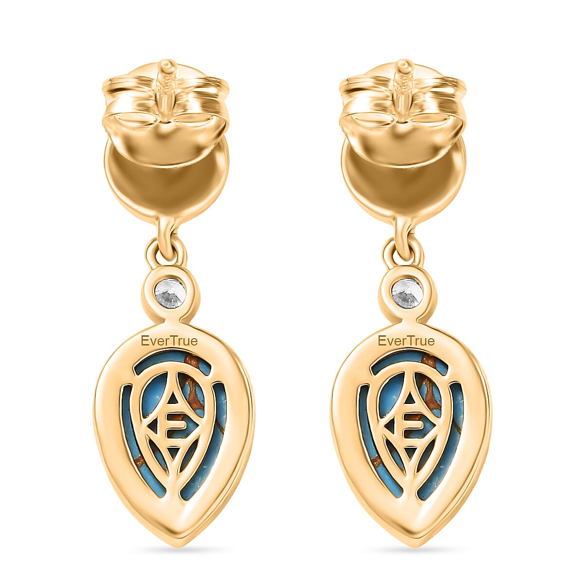 Tucson Find - Blue Turquoise Drop Earring with Push Back in Yellow Gold Plated 3.25 Ct. Tucson Find - Blue Turquoise Drop Earring with Push Back in Yellow Gold Plated 3.25 Ct.