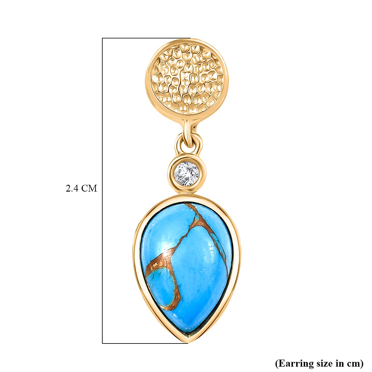 Tucson Find - Blue Turquoise Drop Earring with Push Back in Yellow Gold Plated 3.25 Ct. Tucson Find - Blue Turquoise Drop Earring with Push Back in Yellow Gold Plated 3.25 Ct.