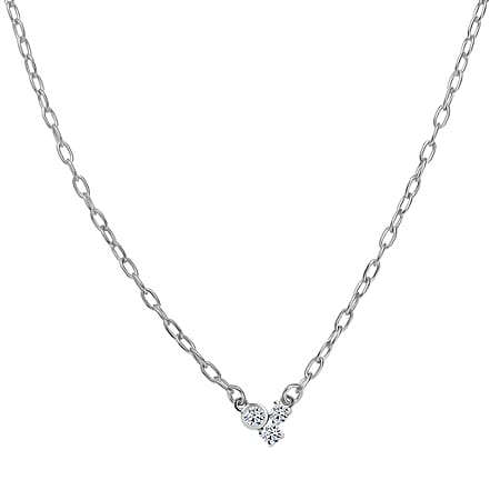 LUXURIANT Lab Grown Diamond 3-Stone Necklace (Size - 18) with Lobster Clasp in Rhodium Overlay Sterling Silver LUXURIANT Lab Grown Diamond 3-Stone Necklace (Size - 18) with Lobster Clasp in Rhodium Overlay Sterling Silver