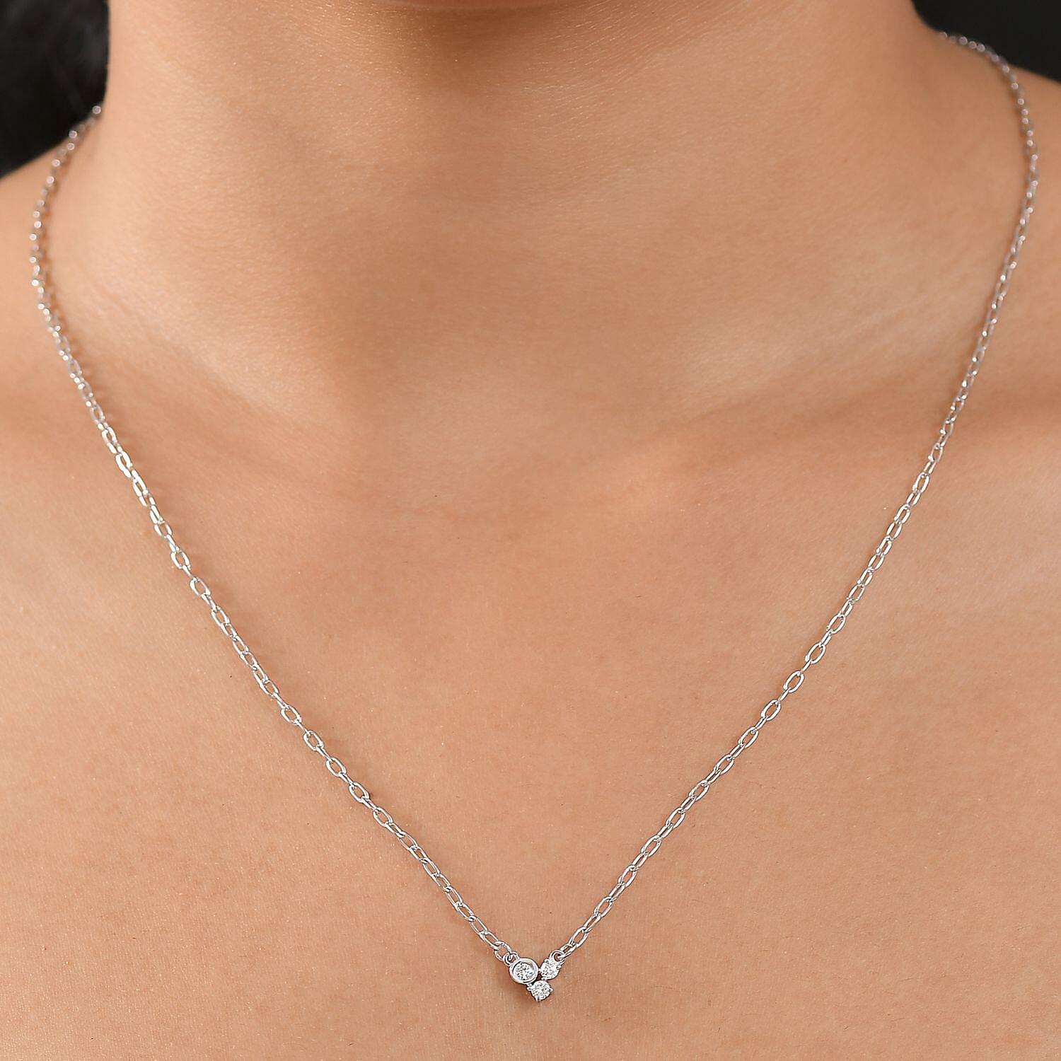 Luxuriant Diamond Lab Grown Diamond Necklace (Size - 18) in Rhodium Overlay Sterling Silver