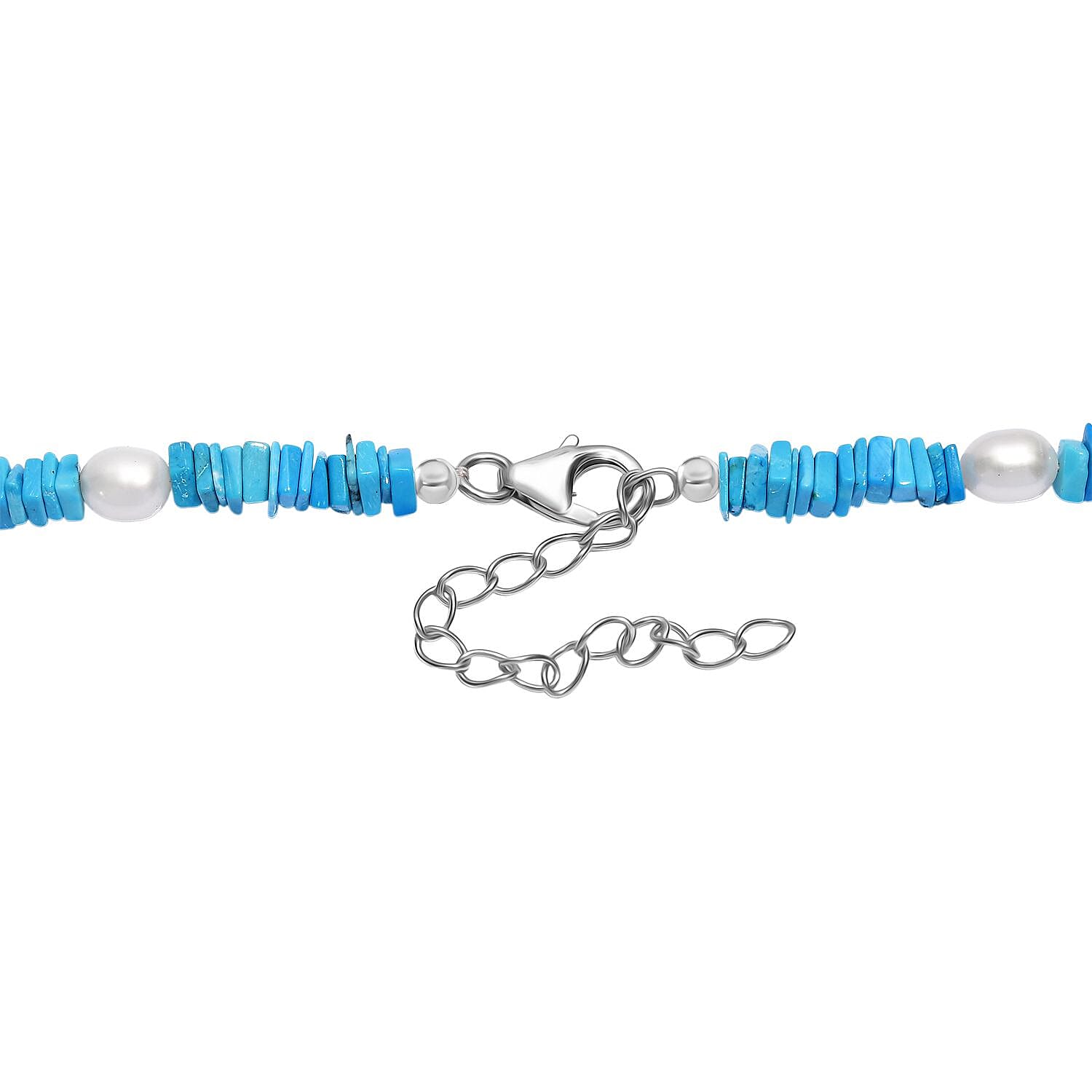Vegas Find- Turquoise & Fresh Water Pearl Necklace (Size - 18-2 Ext) with Lobster Clasp in Rhodium Overlay Sterling Silver 104.00 Ct. Vegas Find- Turquoise & Fresh Water Pearl Necklace (Size - 18-2 Ext) with Lobster Clasp in Rhodium Overlay Sterling Silver 104.00 Ct.