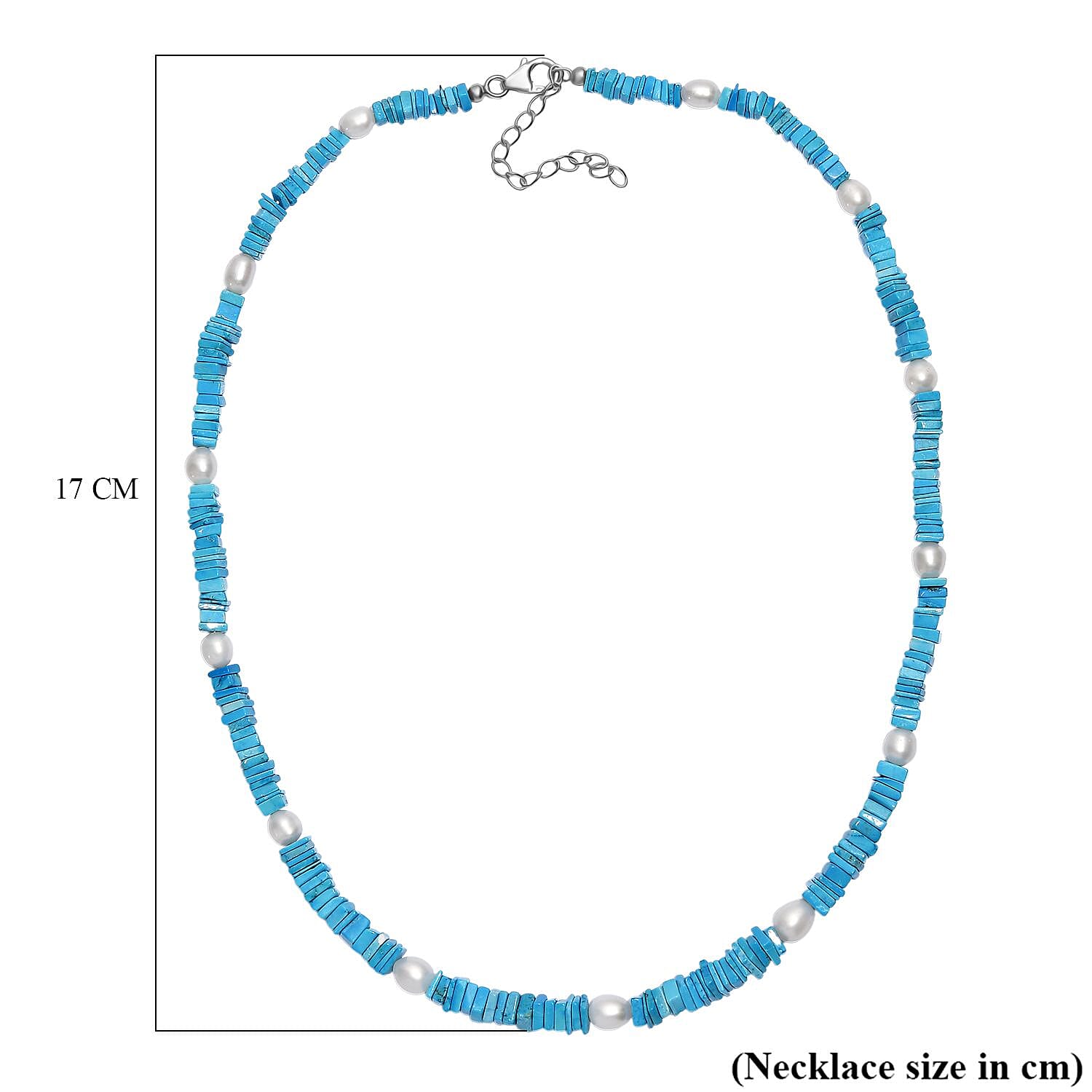 Vegas Find- Turquoise & Fresh Water Pearl Necklace (Size - 18-2 Ext) with Lobster Clasp in Rhodium Overlay Sterling Silver 104.00 Ct. Vegas Find- Turquoise & Fresh Water Pearl Necklace (Size - 18-2 Ext) with Lobster Clasp in Rhodium Overlay Sterling Silver 104.00 Ct.
