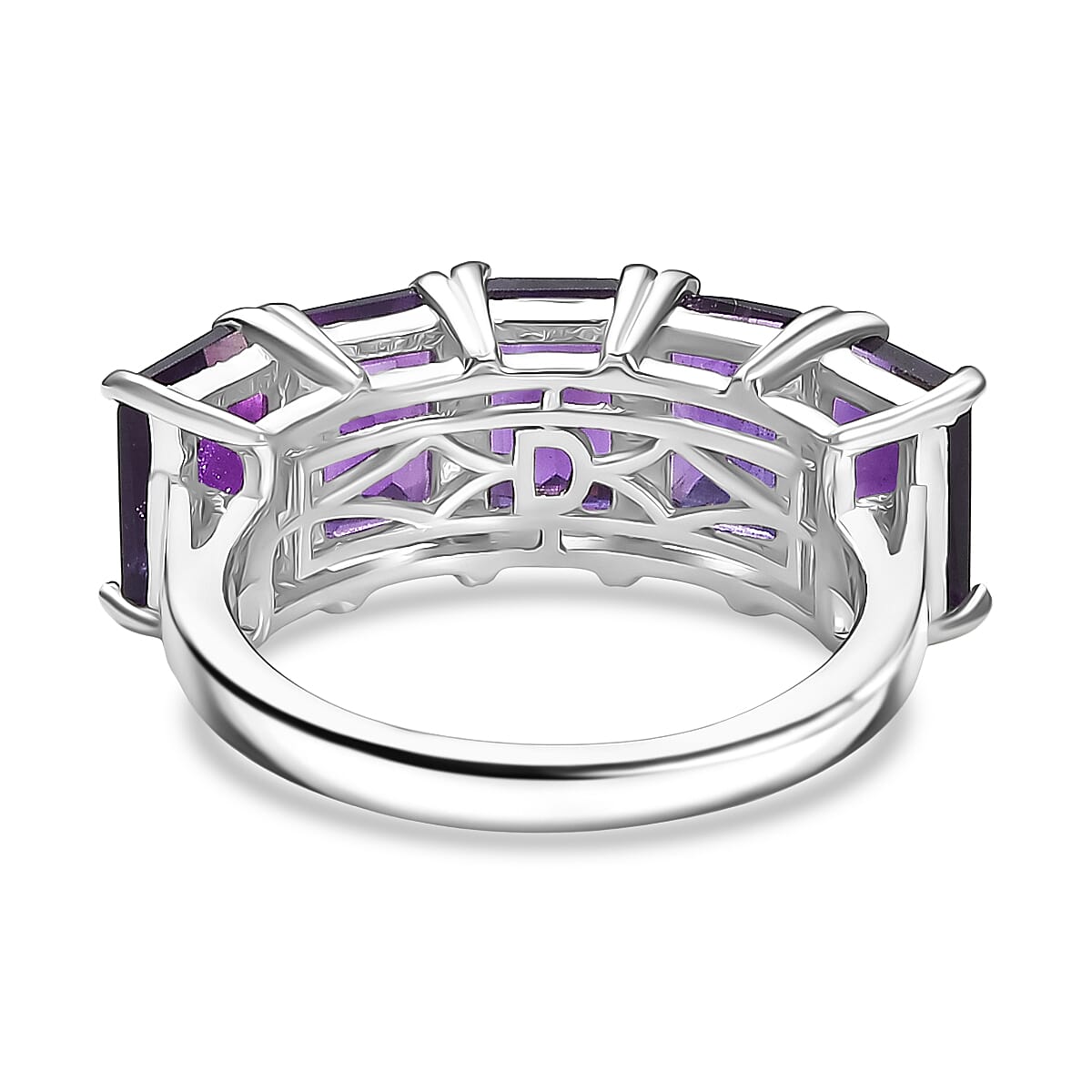D'joy AAA African Amethyst 5 Stone Ring in Rhodium Overlay Sterling Silver 4.62 Ct.