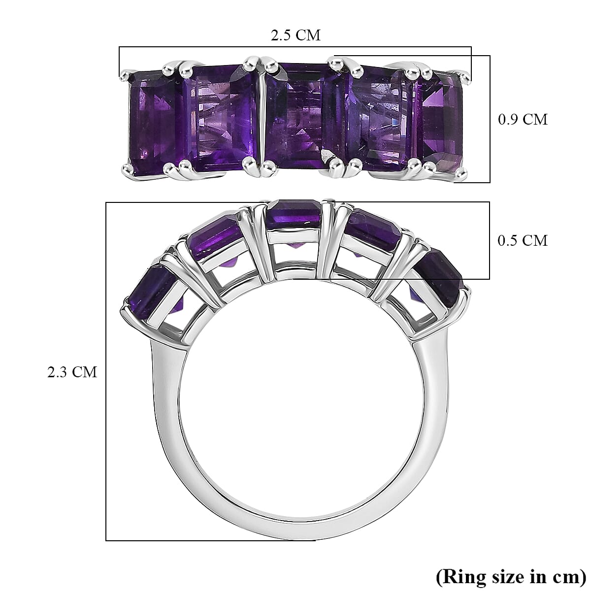 D'joy AAA African Amethyst 5 Stone Ring in Rhodium Overlay Sterling Silver 4.62 Ct.