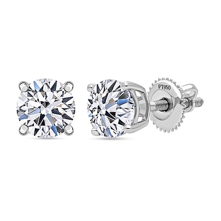 LUXURIANT 1 Ct. Lab Grown Diamond Solitaire Stud Earring with Screw Back in 950 Platinum SGL Certified (VS-E-F)