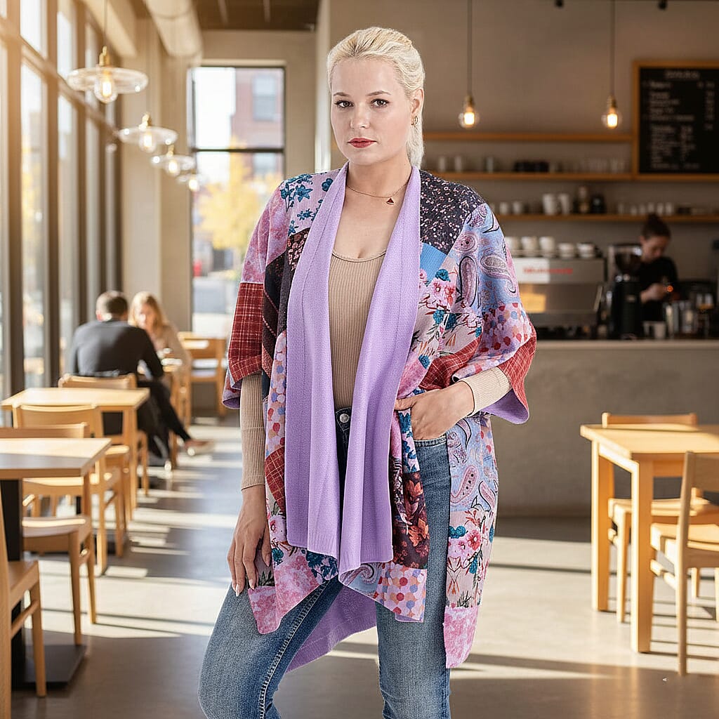 La Marey Patchwork Pattern Shawl (One Size) - Purple