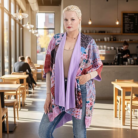 La Marey Patchwork Pattern Shawl (One Size) - Purple
