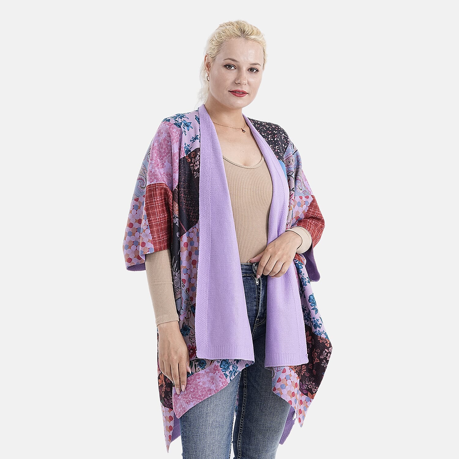 La Marey Patchwork Pattern Shawl (One Size) - Purple