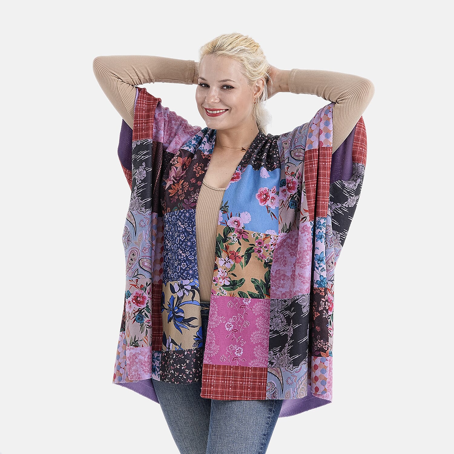La Marey Patchwork Pattern Shawl (One Size) - Purple