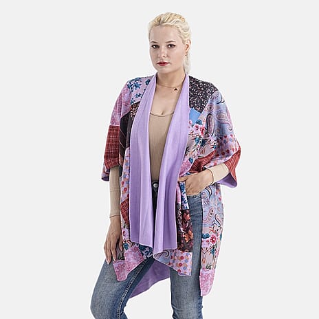 La Marey Patchwork Pattern Shawl (One Size) - Purple