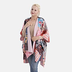 La Marey Patchwork Pattern Shawl (One Size) - Pink