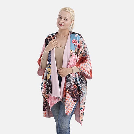 La Marey Patchwork Pattern Shawl (One Size) - Pink