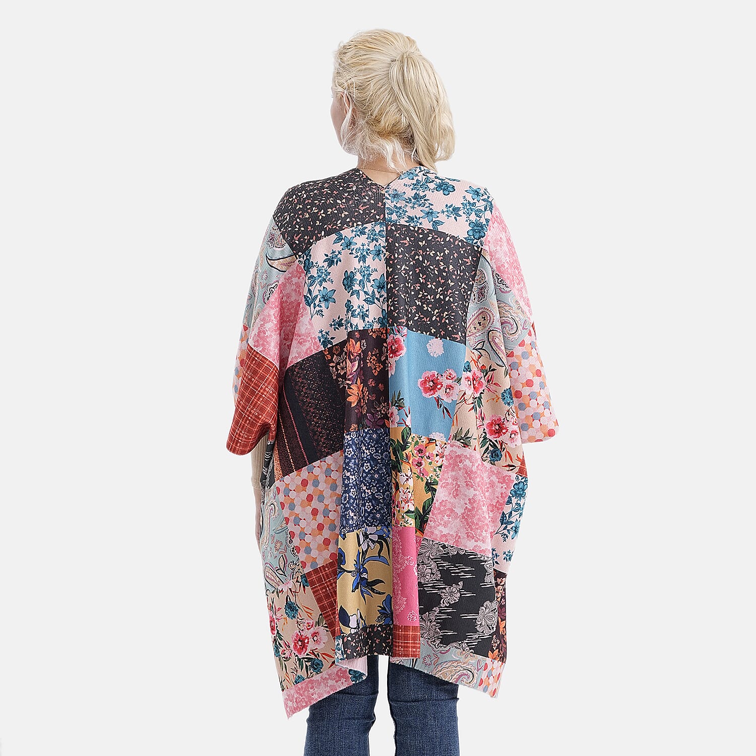 La Marey Patchwork Pattern Shawl (One Size) - Pink