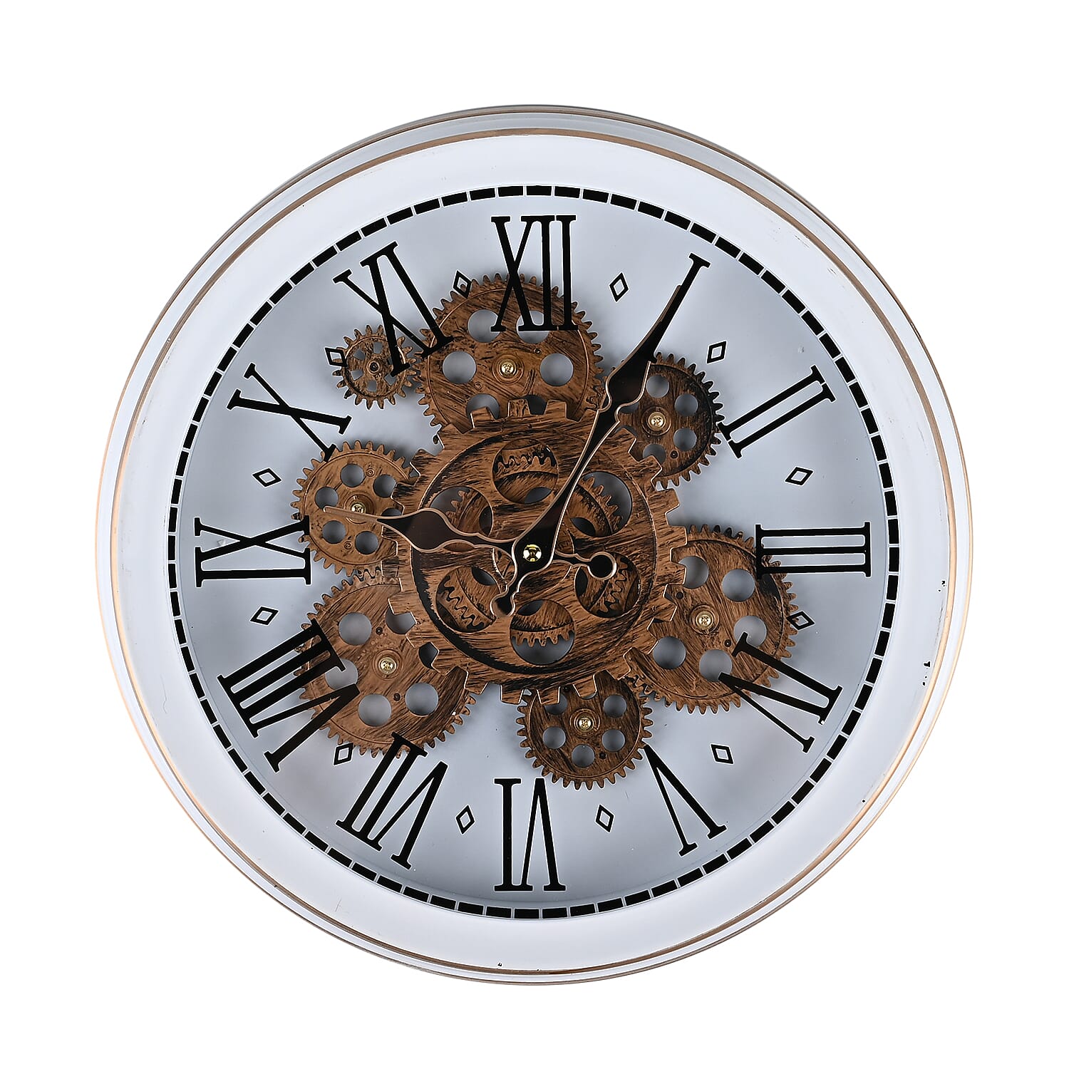 Retro Gear Wall Clock with Roman Numerals - White