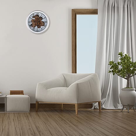 Retro Gear Wall Clock with Roman Numerals - White