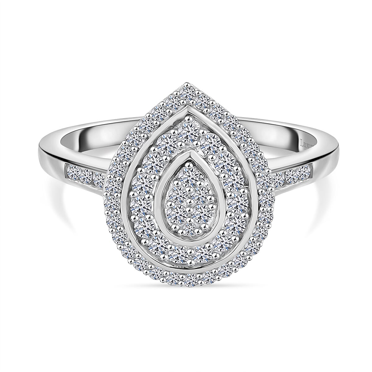 LUXURIANT 0.5 Ct. Lab Grown Diamond Cluster Ring in Rhodium Overlay Sterling Silver SI-GH