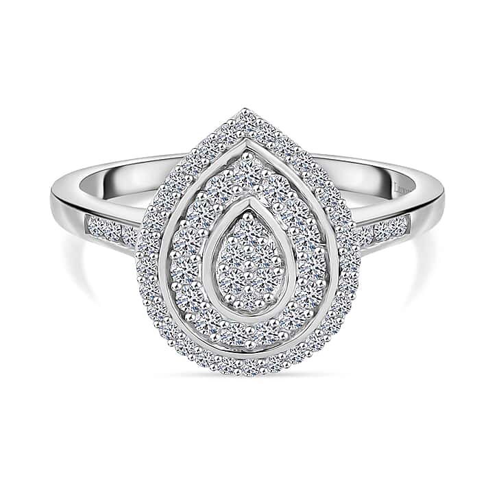 LUXURIANT 0.5 Ct. Lab Grown Diamond Cluster Ring in Rhodium Overlay Sterling Silver SI-GH