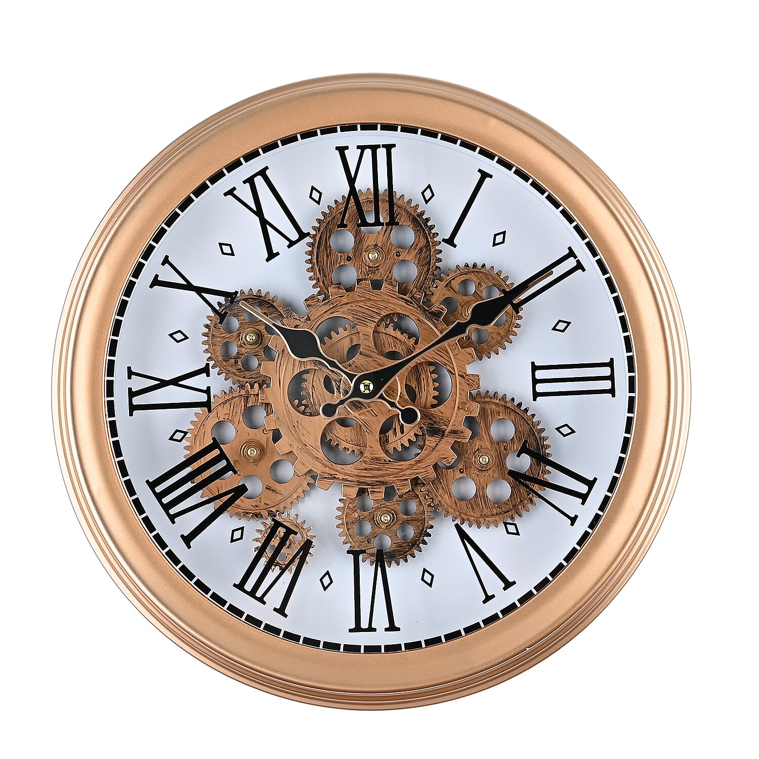 Retro Gear Wall Clock with Roman Numerals - Gold