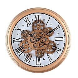 Retro Gear Wall Clock with Roman Numerals - Gold