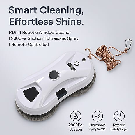 RD1-11 Automatic Robotic Window Cleaner with Single Ultrasonic Water Spray Nozzle, 2800Pa Suction - Remote Control & Safety Protection