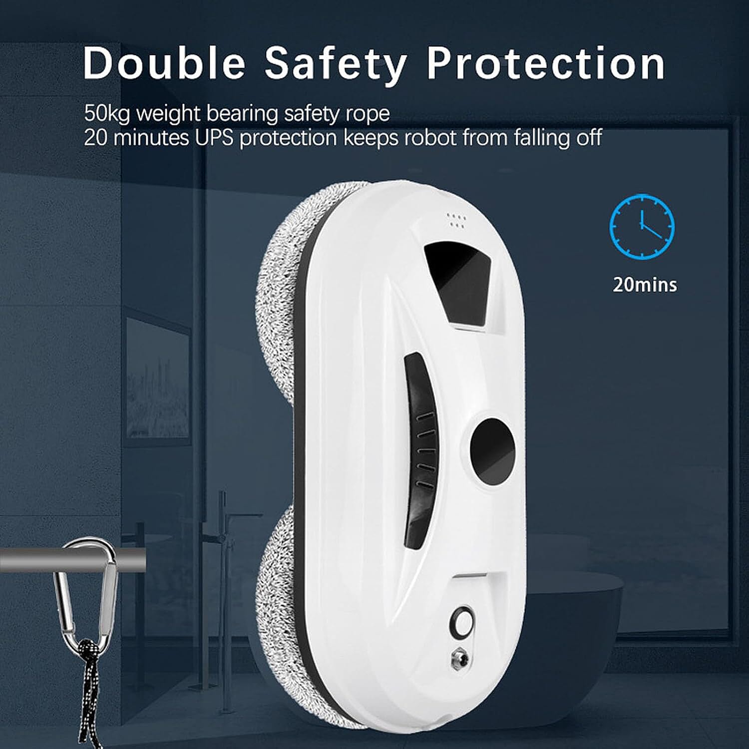 RD1-11 Automatic Robotic Window Cleaner with Single Ultrasonic Water Spray Nozzle, 2800Pa Suction - Remote Control & Safety Protection