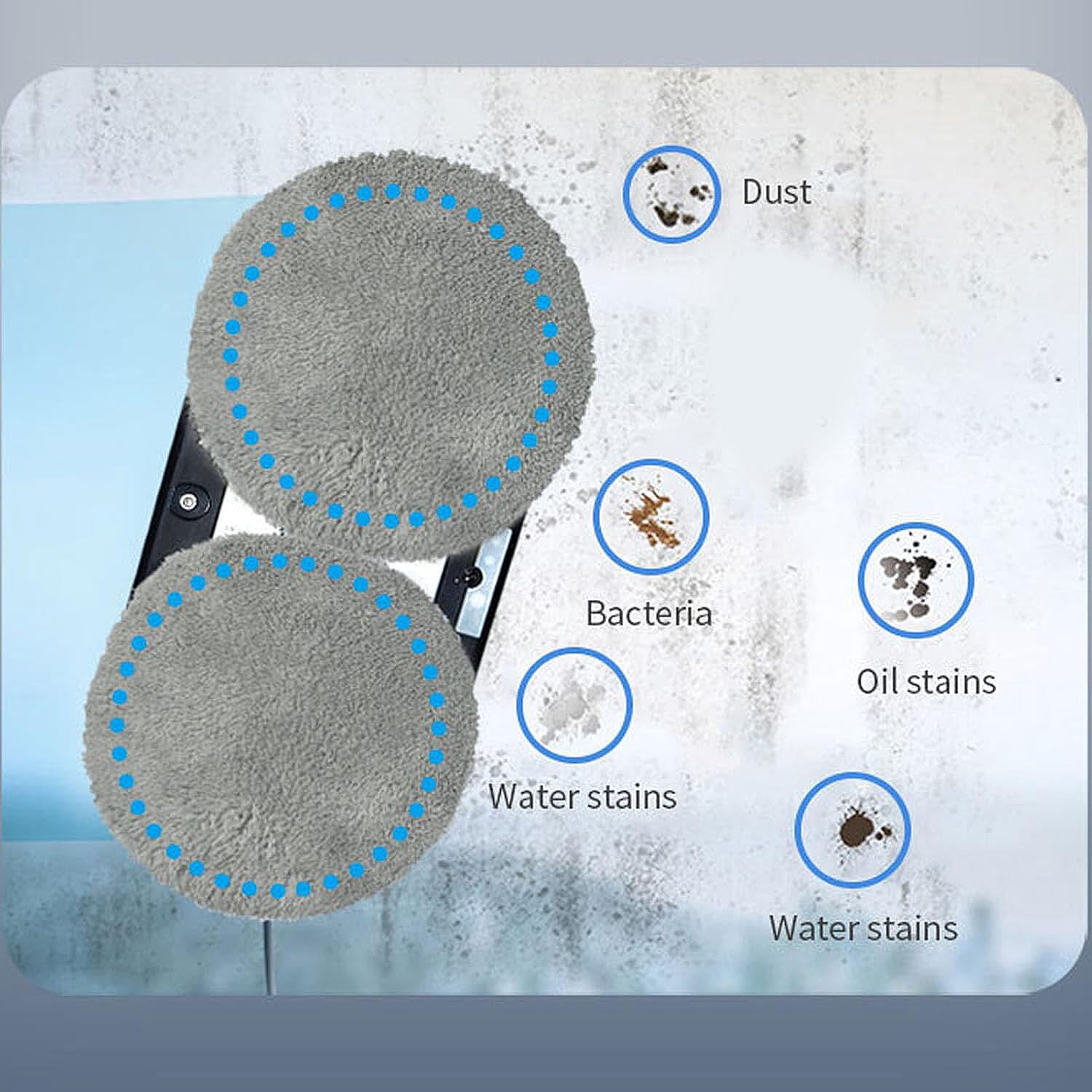 RD1-11 Automatic Robotic Window Cleaner with Single Ultrasonic Water Spray Nozzle, 2800Pa Suction - Remote Control & Safety Protection