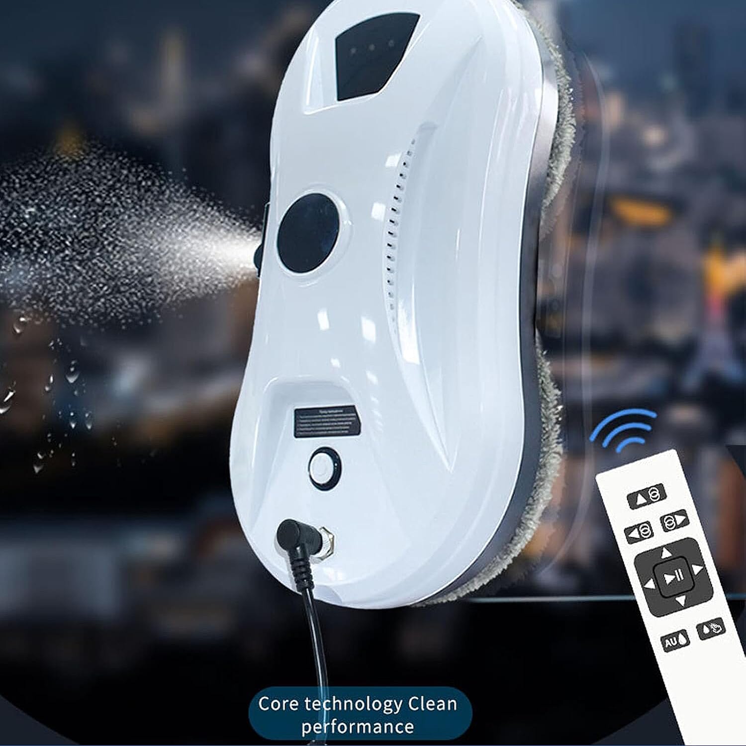 RD1-11 Automatic Robotic Window Cleaner with Single Ultrasonic Water Spray Nozzle, 2800Pa Suction - Remote Control & Safety Protection