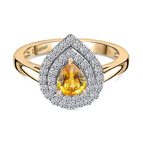 Luxuriant 9K Yellow Gold AAA Yellow Sapphire & Lab Grown Diamond (SI-G-H) Ring 1.04 Ct.