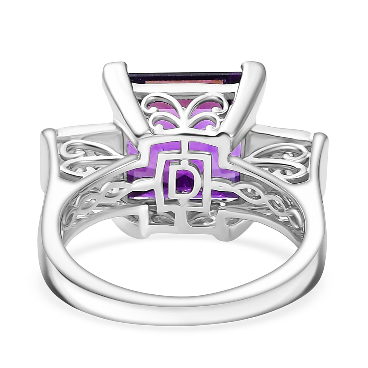 African Amethyst & White Zircon Solitaire Ring in Rhodium Overlay Sterling Silver 5.16 Ct.