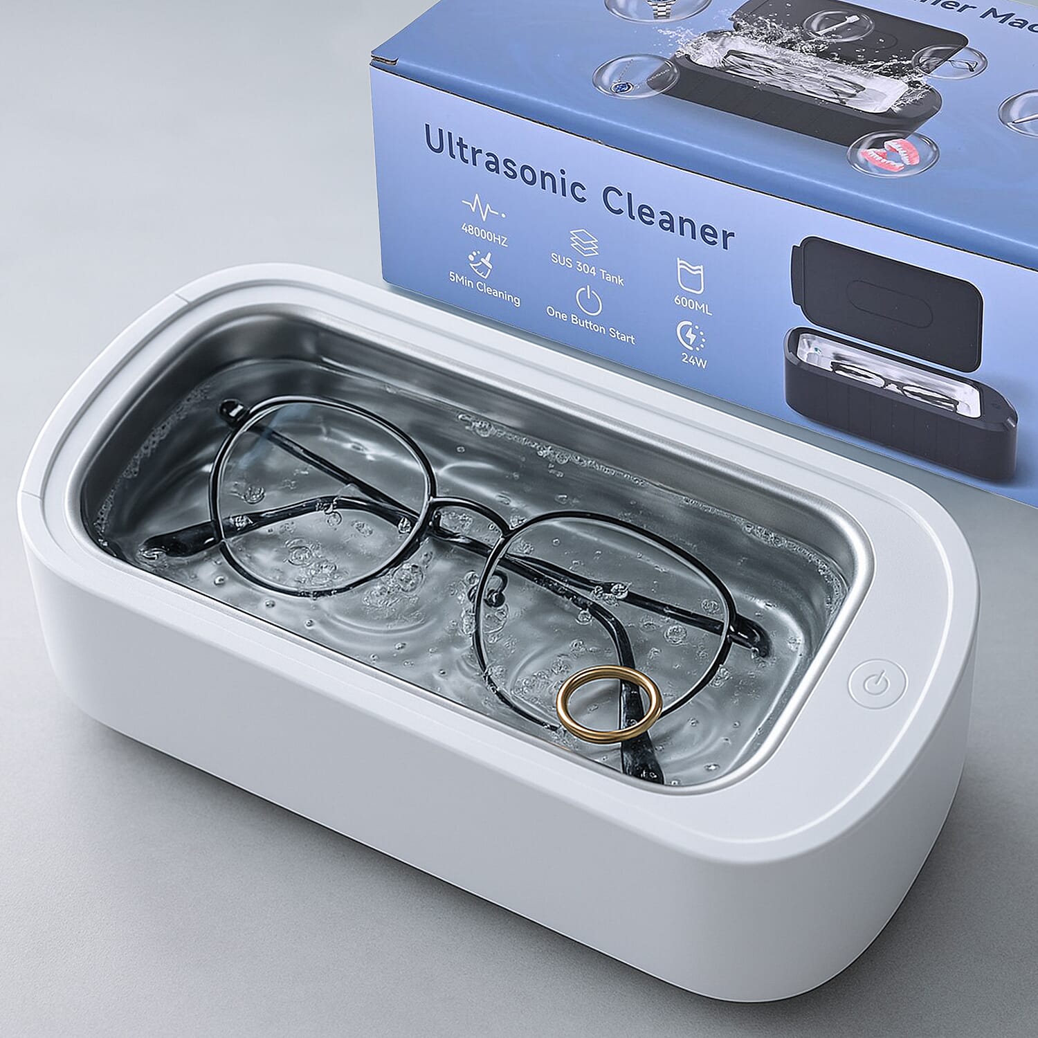 Multi-Purpose Ultrasonic Cleaner for Glasses & Jewelry - White