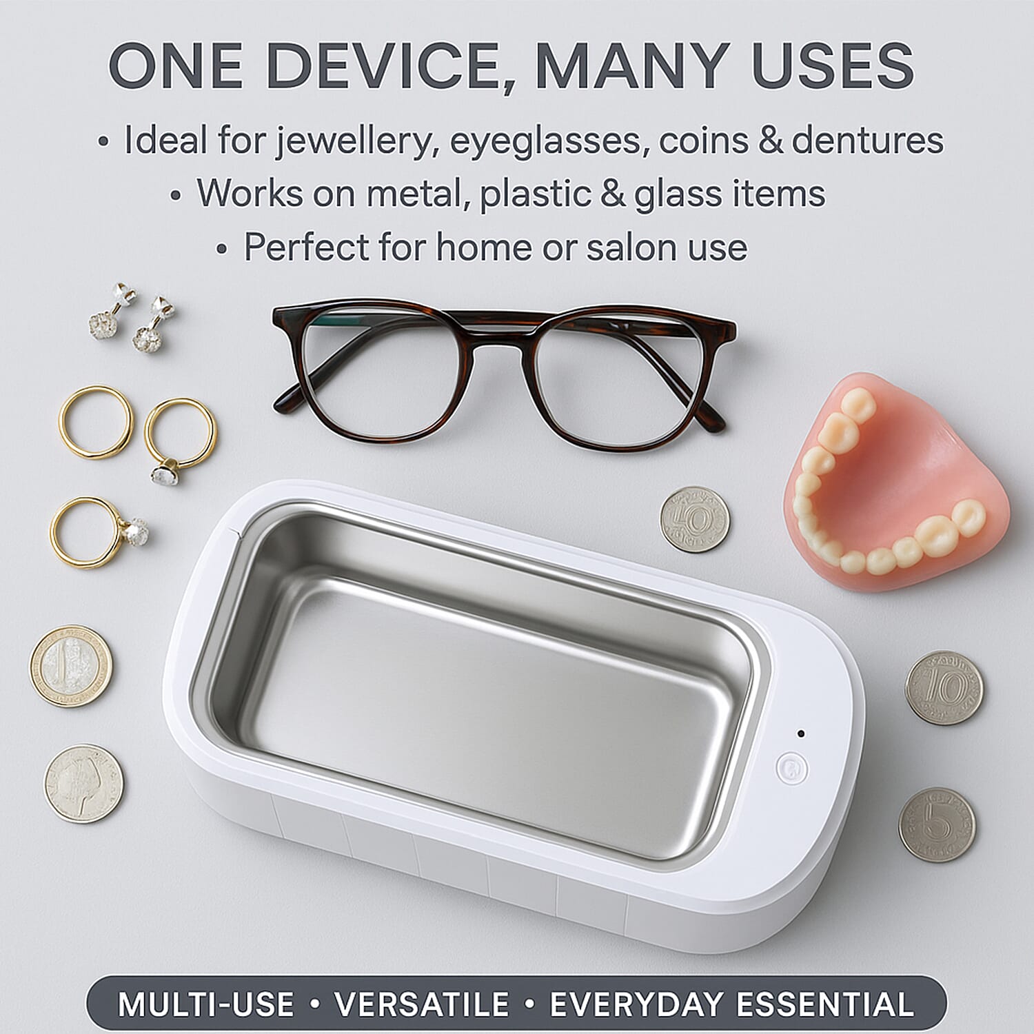 Multi-Purpose Ultrasonic Cleaner for Glasses & Jewelry - White