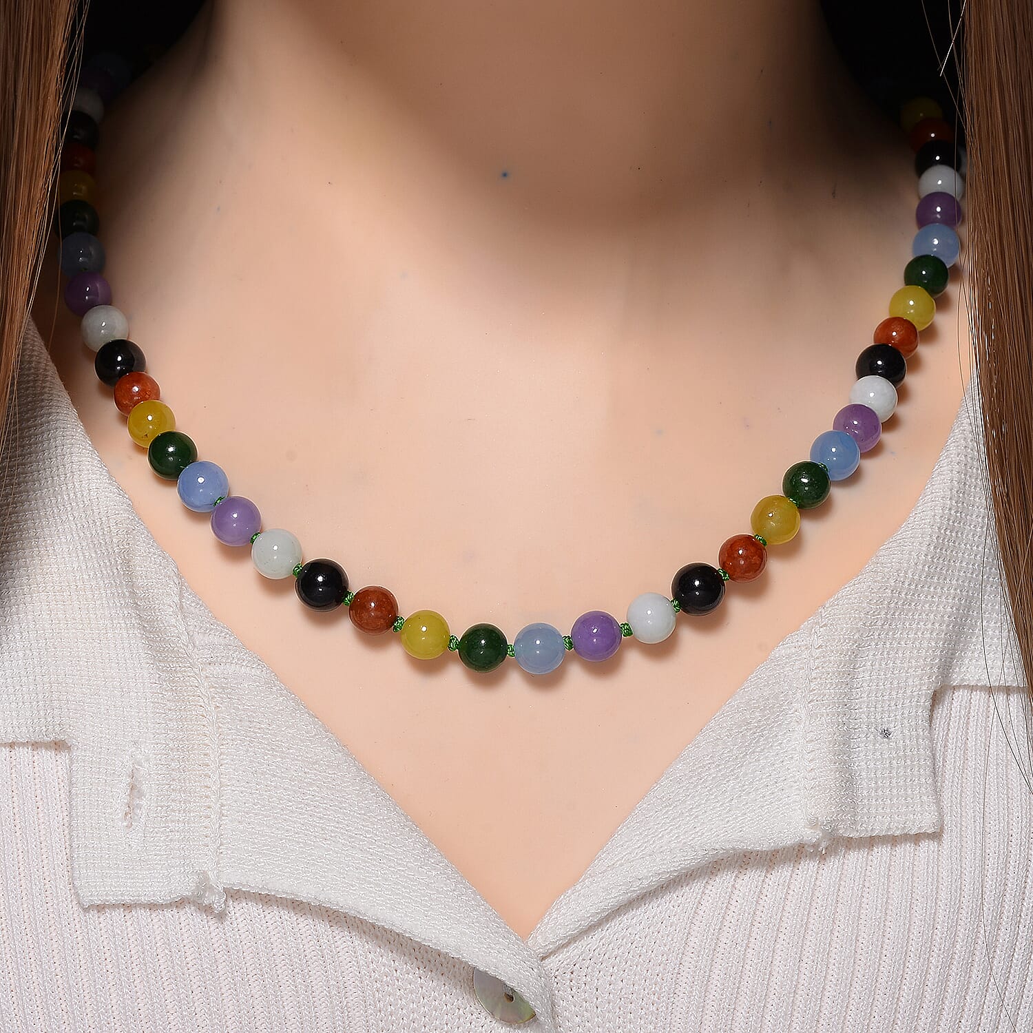 Multi Color Jade Stone Necklace (Size - 30) 350.00 Ct.