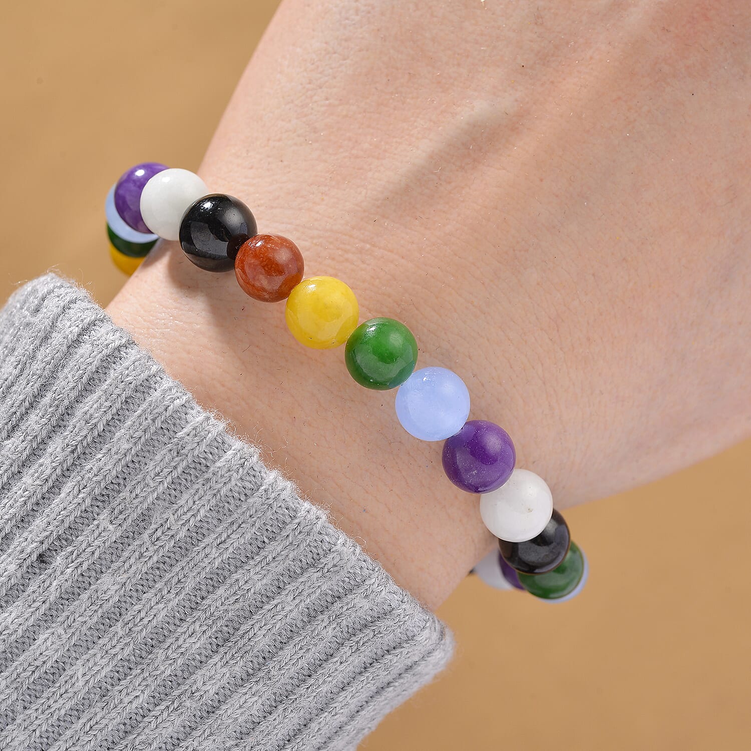 Multi Jade Stone Bracelet (Size - 7 Strachable) 112.00 Ct.