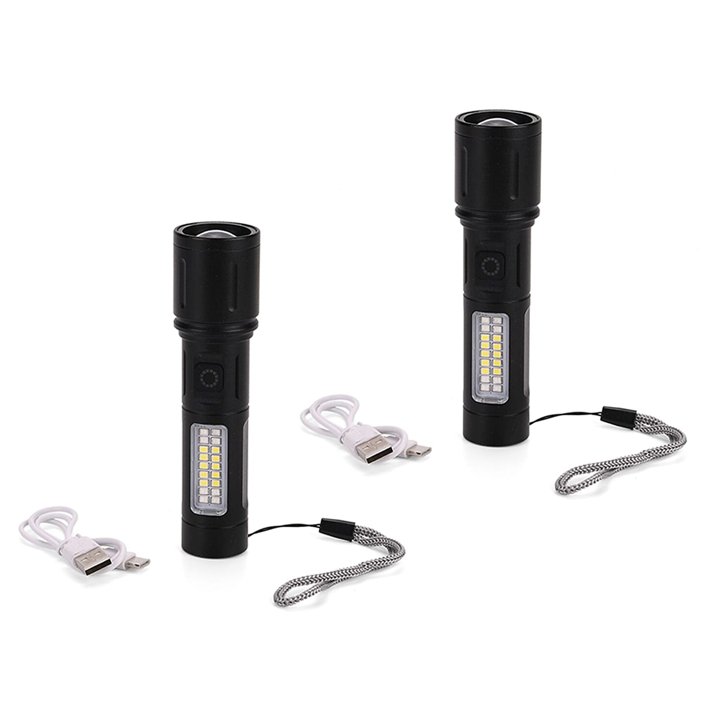 LIVMORE Set of 2 Rechargable Power Beam LED Flashlights - Waterproof, 800 Lumens in Case - Black
