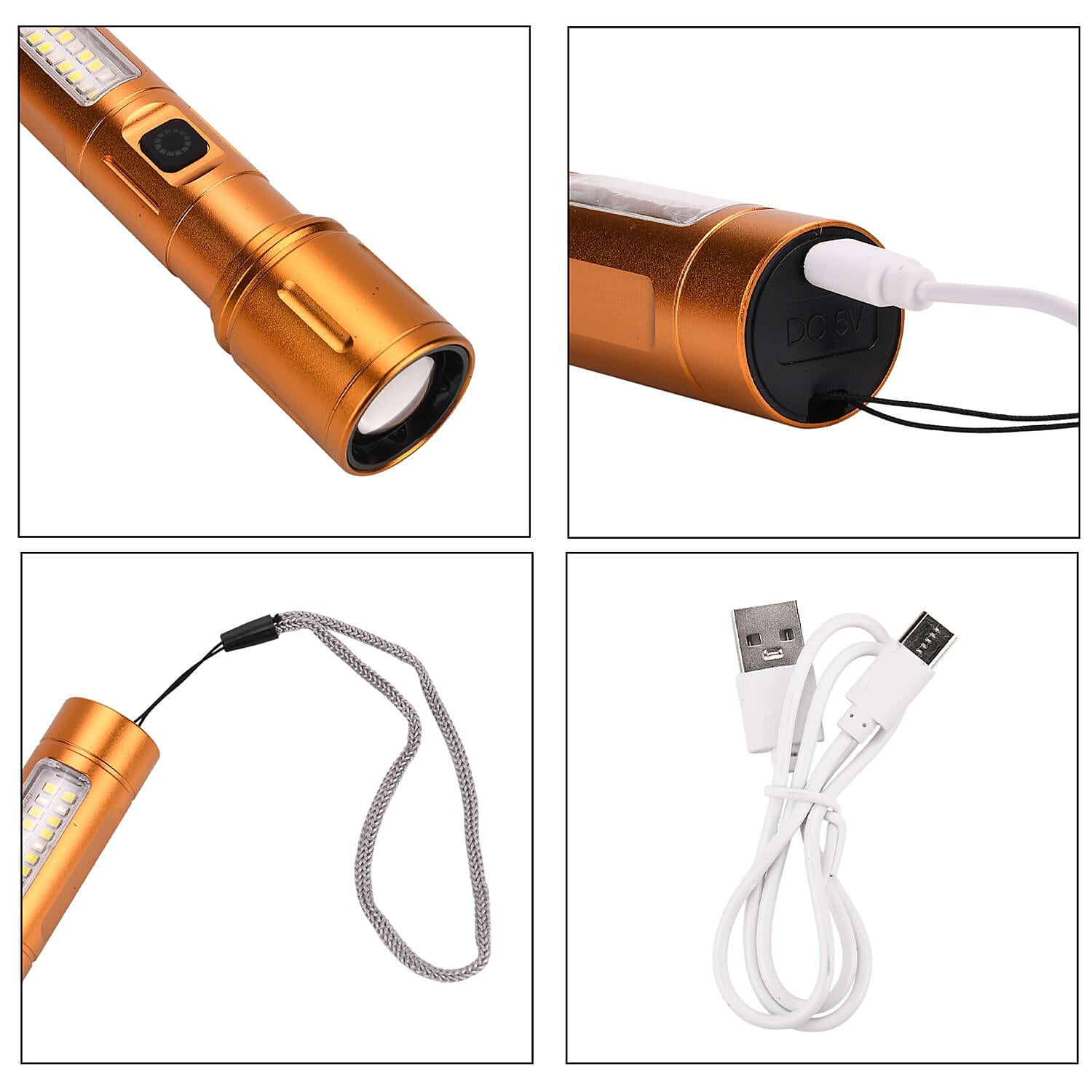 LIVMORE Set of 2 Rechargable Power Beam LED Flashlights - Waterproof, 800 Lumens in Case - Gold